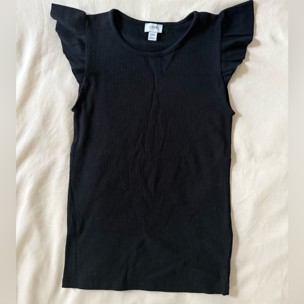Women’s Black Ribbed Ruffle Sleeve Top - Picture 3 of 4
